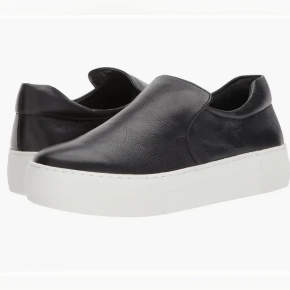 Jslides Acer Black Leather Platform‎ Slip-On Sneaker Trainers Woman's 8